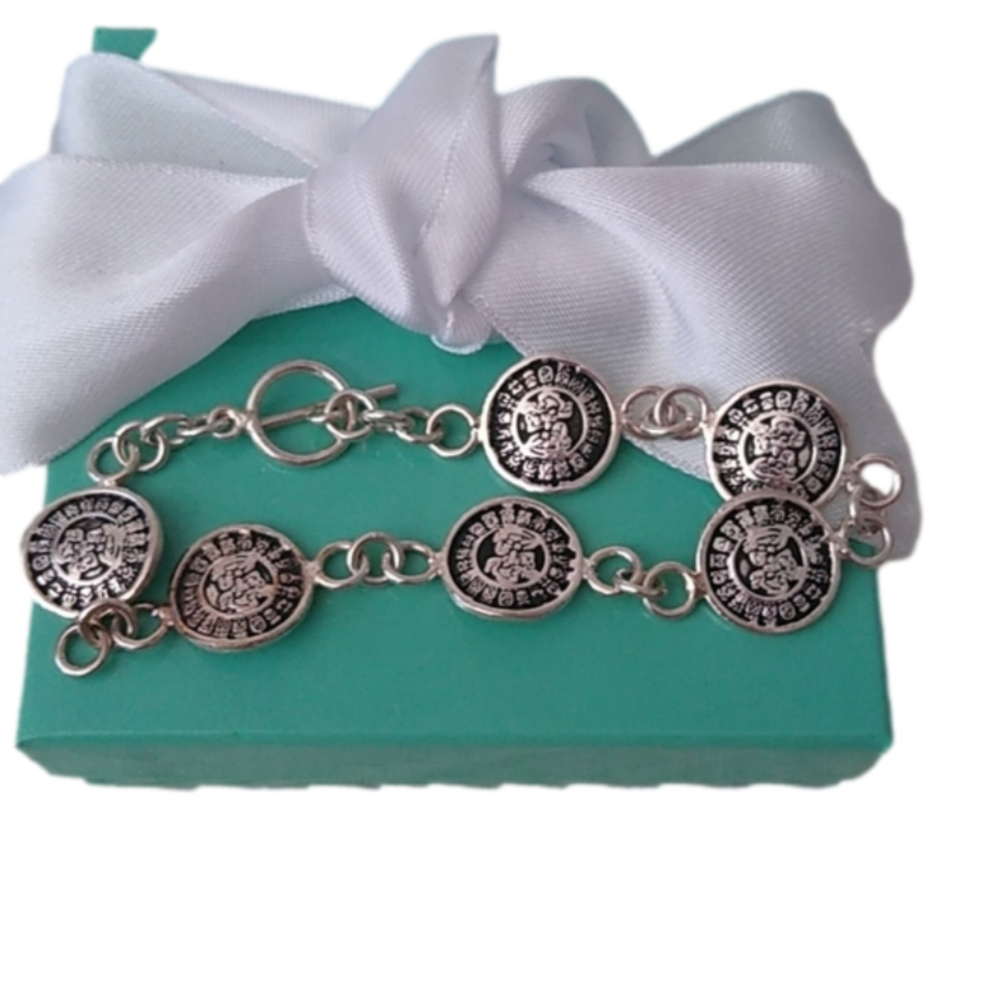 Mayan Aztec Sun Calendar Mexican Bracelet Sterling Silver 925